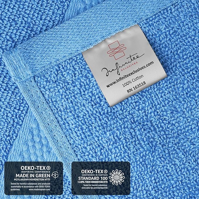 Infinitee Xclusives Luxury Wash Cloths for Showering [13x13] – 100% Cotton Washcloths [Pack of 12], Soft and Absorbent Face Towels for Bathroom Wash Clothes, Gym, and Spa (Eloquent Blue)