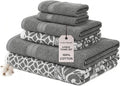 Modern Threads Trefoil Filigree 6-Piece 100% Cotton Towel Set – Reversible Yarn Dyed Jacquard – Includes 2 Bath Towels, 2 Hand Towels, 2 Washcloths – Absorbent, Quick Dry, Soft & Durable – Dark Gray