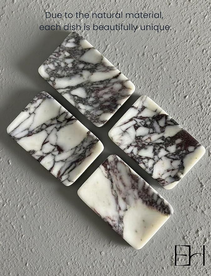 Real Marble Soap Dish - Soap Dish for Shower, Shower Bar Soap Holder, Marble Dish for Bathroom Kitchen, Decorative Stone Soap Dish with Drainage (Calacatta Viola P, Rectangular)