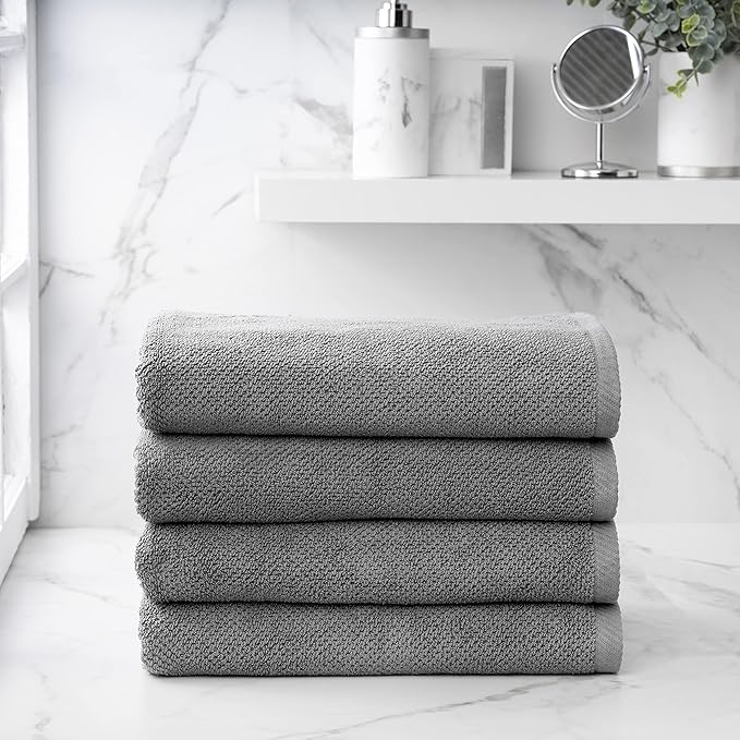 Welhome Franklin 100% Cotton Popcorn Textured Towel Set - 4 Pack Bath Towels, 600 GSM, Soft & Plush, Charcoal