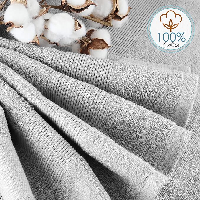 Hearth & Harbor Bath Towels for Bathroom - 100% Ring Spun Cotton Luxury Bathroom Towels - Ultra Soft & Highly Absorbent, Bath Towels Set of 6 - Silver Gray