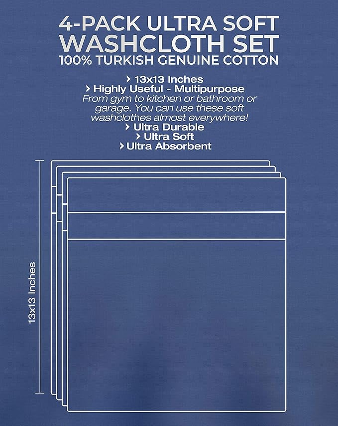 American Veteran Towel, 100% Cotton Turkish Washcloths for Bathroom Essentials 4 Pack, Soft Absorbent Wash Cloths Quick Drying Small Towels Washrags, Purple