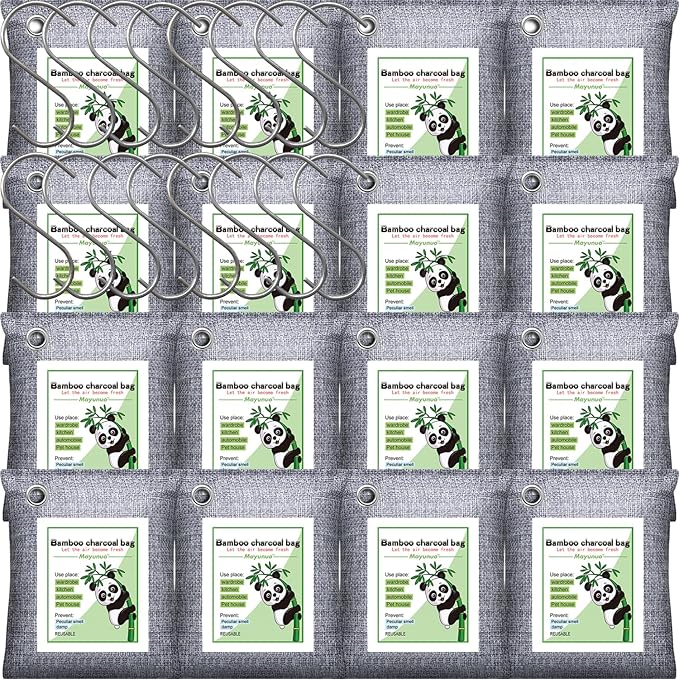 Activated Charcoal Odor Absorber for Strong Odor, Basement, Cars, Closets, Shoes, Smoke. 16 Pack Bamboo Charcoal Air Purifying Bags Deodorizer Odor Eliminator for Home