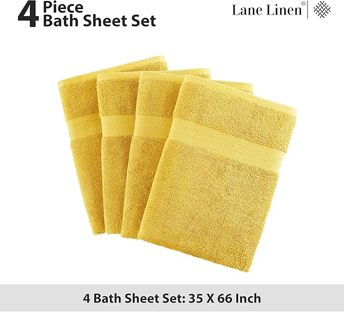 LANE LINEN 100% Luxury Cotton Bath Sheets 4 Pack (35"x66") - Highly Absorbent, Pre Shrunk, Soft, Quick Dry & Fade Resistant Extra Large Bathroom Towel Sets - Gets Soft After Multiple Washes - Mimosa