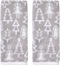 SKL Home Christmas/Winter Mod Tree 100% Cotton Premium 2-Piece Hand Towel Set, 450 GSM, Reversible Jacquard, Soft & Absorbent, Decorative for Bath/Kitchen/Bar, Gray