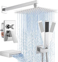 KES Chrome Shower System with Tub Spout Bath Shower Faucet Set 10 Inch Rain Shower with Handheld Spray Pressure Balance, XB6305F18-CH