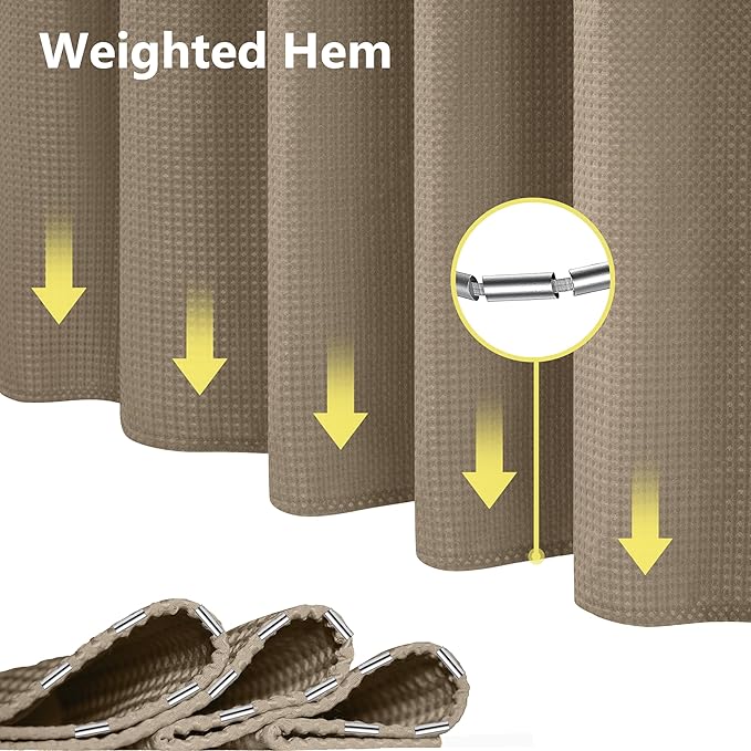 No Hook Waffle Weave Shower Curtain Set with Snap-in Fabric Liner and Mesh Top Window,256GSM Heavy Duty Fabric,Khaki Washable Luxury Shower Curtain for Bathroom Stalls (72x75 Inch)