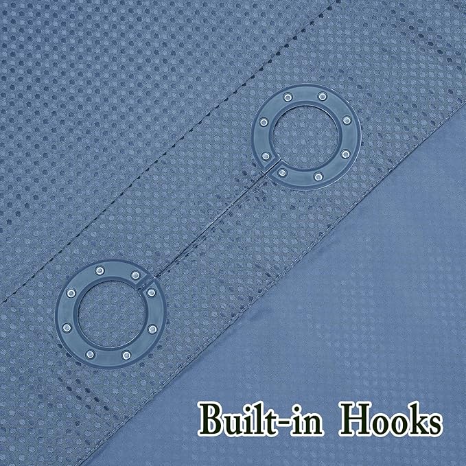 Gibelle No Hook Waffle Weave Shower Curtain with Snap-in Fabric Liner Set for Bathroom, Hotel Style with Mesh Top Window, Waterproof & Washable, Moonlight Blue, 72x74