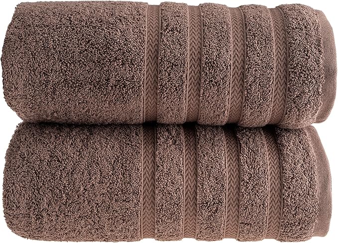 HALLEY Turkish 2 Pack Premium Bath Towels (2 Pieces) 650 GSM Highly Absorbent Super Soft 100% Cotton - 2 Bath Towels (Brown)