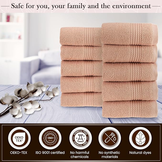HALLEY Turkish Cotton Towels (Pack of 10) Washcloths Super Soft Highly Absorbent 100% Cotton Fingertip Towels for Bathroom and Kitchen for Mother’s Day (Peach)