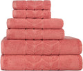 BAGNO MILANO Organic Turkish Cotton Bath Towels, Luxury Jacquard Collection, Certified Organic Highly Absorbent, Soft-Plush Towel Set (Coral Red, 6 Pcs Towel Set)