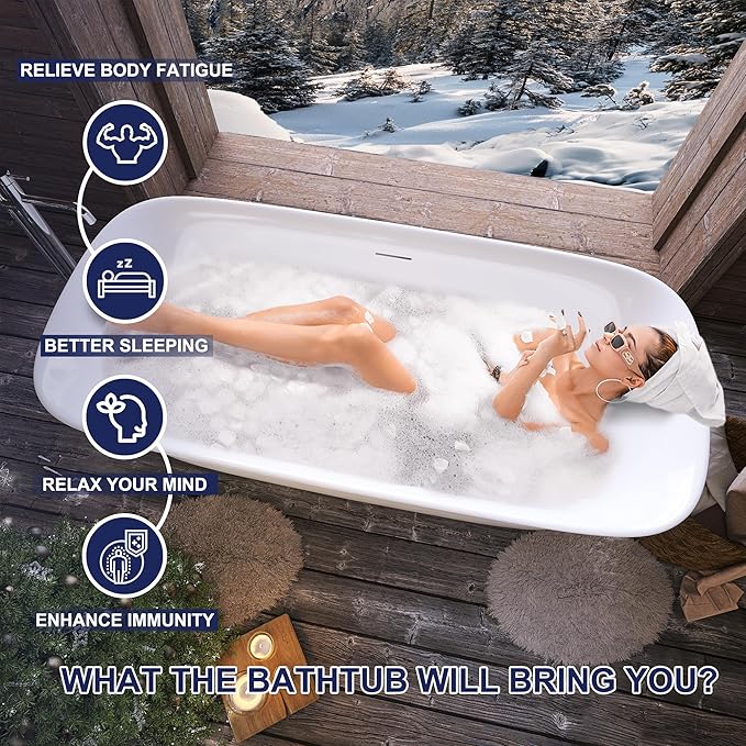 59" Acrylic Free Standing Tub, Stand Alone Tub, Freestanding Bathtub, Soaking Bathtub, cUPC Certified, PE(Glossy White)
