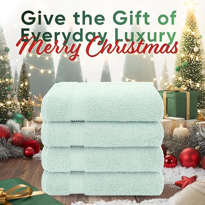 American Veteran Towel, 100% Cotton Turkish Bath Towels for Bathroom 4 Pack, 27x54 Extra Large Premium Soft Drying Bathroom Towels, Mint