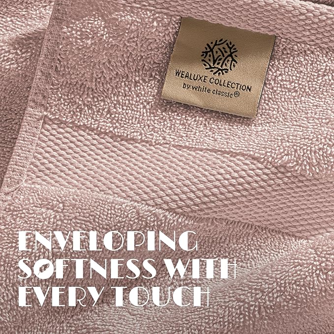 White Classic Pink Washcloths Set for Body and Face Towel, Cotton Wash Cloths Bulk 12 Pack, Spa Fingertip Wash Clothes 12x12 Inch, Soft Absorbent Gym Towels