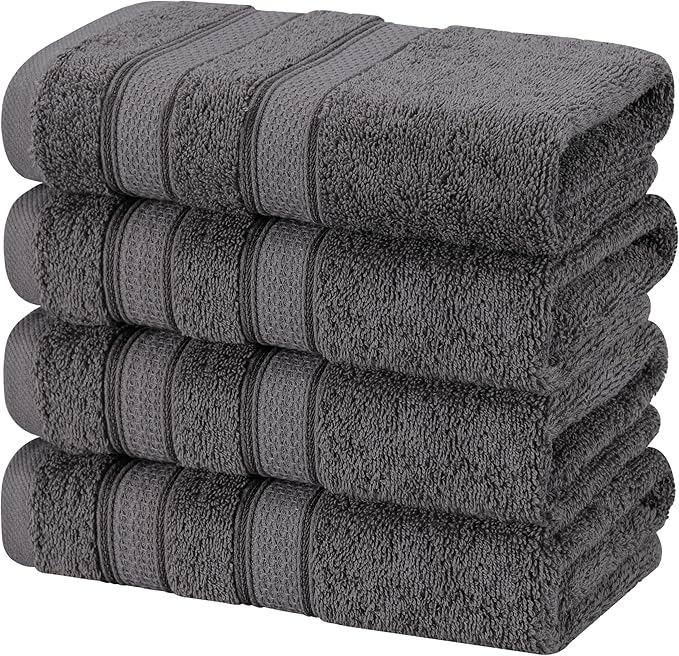 American Soft Linen Salem 100% Cotton Turkish 4 Piece Bath Towels for Bathroom, 600 GSM Soft Absorbent Quick Dry Bath Towel Set, Dark Gray