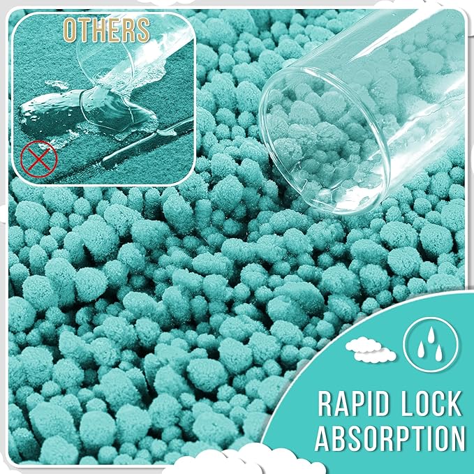 Yimobra Bathroom Rugs Non Slip Washable 32x20 Inch - Ultra Soft Absorbent Chenille Bath Mat, Quick Dry Shaggy Floor Carpet for Tub Shower, Lake Blue Home Decor Accessories
