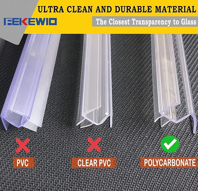 Shower Door Bottom Seal Strip 36 inch Frameless Shower Sweep for 1/2" (12mm) Thick Glass Ultra Clear Polycarbonate - Single Pack