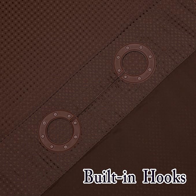 Gibelle No Hook Waffle Weave Shower Curtain with Snap-in Fabric Liner Set for Bathroom, Hotel Style with Mesh Top Window, Waterproof & Washable, Brown, 72x74