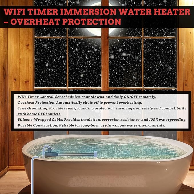 3000W 240V Above-Ground Pool Immersion Water Heater with Wifi Timer & Temp Control – Portable Submersible Heater for Bathtub, Baptismal Pool, Baptistry, Spa, Inflatable Pool & Hot Tub