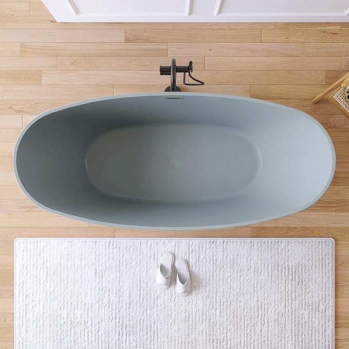 71" Acrylic Freestanding Bathtub, High-back Soaking Tub for Bathroom, Stand Alone Tub, cUPC Certified, Integrated Overflow and Drain, Gloss Grey