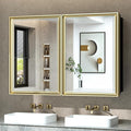 TokeShimi 36x24 Bathroom Mirror with Storage Beveled, Gold Recessed Medicine Cabinet with Mirror Aluminum, Surface Mounted Metal Medicine Cabinets for Bathroom Vanity Wall