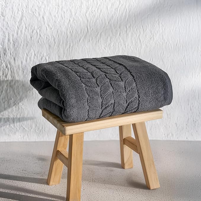 BAGNO MILANO Organic Turkish Cotton Bath Towels, Luxury Jacquard Collection, Certified Organic Highly Absorbent, Soft-Plush Towel Set (Charcoal, Bathsheet)