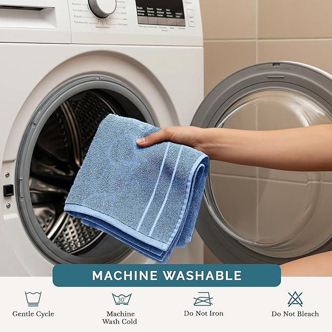 Casa Platino 100% Cotton Wash Cloths 24 Pack - Spa & Salon Quality - Ring Spun Cotton Face Cloths- Soft & Absorbent Washcloths for Shower, Home, Kitchen - Fingertip Towels - 13"x13", Cerulean Blue