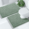 Yimobra Bathroom Rugs Sets 2 Piece - Quick Dry Extra Thick Luxury Chenille Bath Mat, Non Slip Super Absorbent for Tub Shower Sink, Machine Washable Shaggy Floor Mat, 24"x17+24"x20" Inch, Green