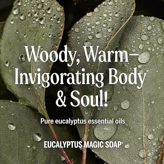 Dr. Bronner's Pure-Castile Liquid Magic Soap Bottle & Refill Carton - Made with Regenerative Organic Certified Oils- 18-in-1 Uses for Face, Body Wash, Hand Soap Refill- Eucalyptus, 32oz + Refill
