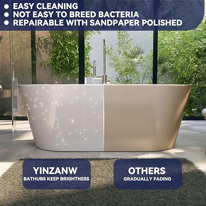 61" Acrylic Free Standing Tub, Stand Alone Tub, Freestanding Bathtub, Soaking Bathtub, cUPC Certified, LT(Glossy White)