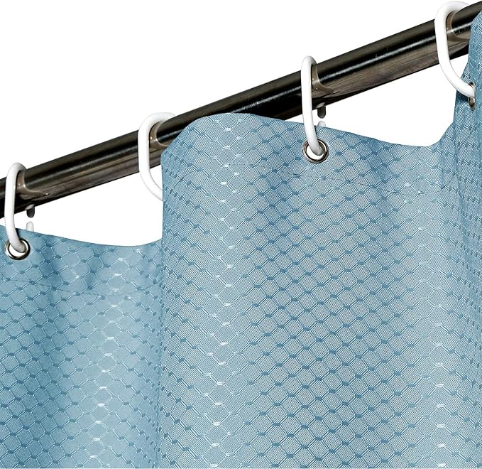 AooHome Extra Long Waffle Weave Shower Curtain, Fabric Bath Curtain with Weighted Hem, Heavy Duty, Water Repellent, 72x78 Inch, Light Blue