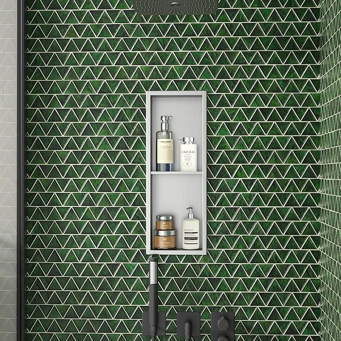 Stainless Steel Shower Niche 24"×8" Brushed with 2-Tier Shelf No Tiled Needed Niche Shower for Bathroom Wall Recessed Shower Box for Bathroom Storage