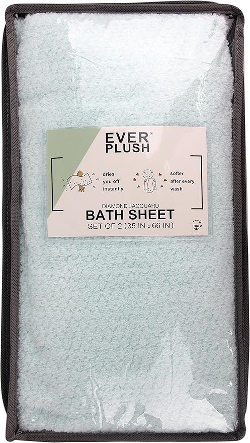 Everplush Diamond Jacquard Bath Sheet 2 Pack in Hushed Green