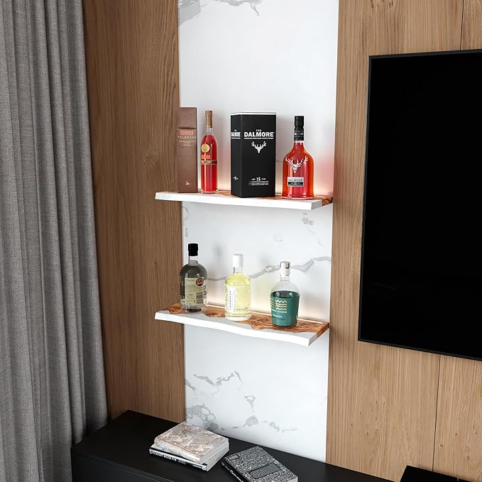 RWA Straight Edge Floating Shelf – Unique Wood Floating Shelf for Wall Decor, Living Room, Bedroom, or Bathroom – Sleek Decorative Wall Shelves for Home & Office (Straight/White, Small - 12x6)