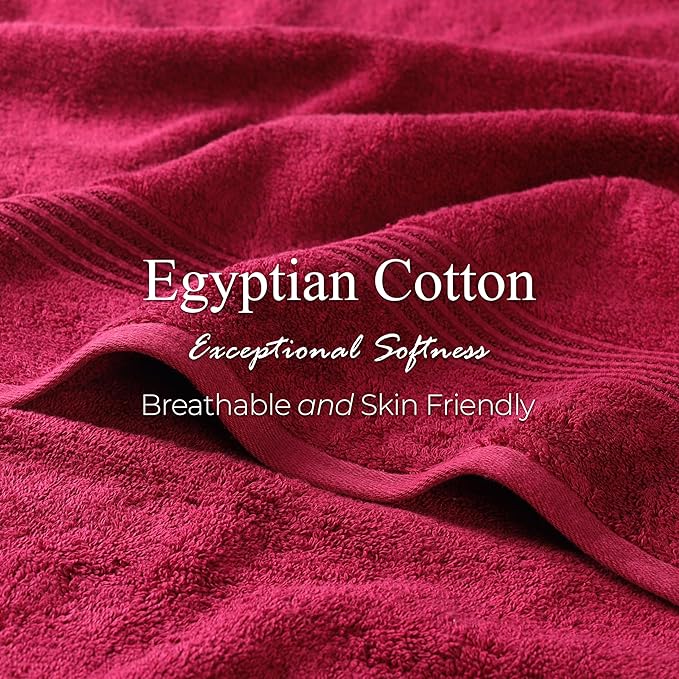 Superior Egyptian Cotton 6-Piece Towel Set, Bathroom Essentials, Towels For Bathroom, Apartment, Airbnb, Guest Bath, Face, Hand, Bath Towels, Washcloths, Absorbent, Fast Drying, Burgundy
