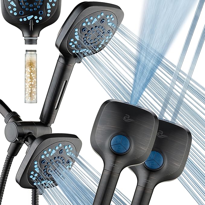 6-way High Pressure 82 Spray Mode Filtered Showerhead Combo - Handheld Shower Head Filters Chlorine to Heal Dry Skin, Revive Hair - Dual Power Wash Cleans Tub, Tile, Pets - Hard Water Softener, ORB
