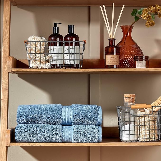 Christy Renaissance 4 Piece Blue Towel Set | 100% Egyptian Cotton | Luxury Bathroom Towels | Soft and Super Absorbent | 675 GSM | 2 Bath 2 Hand | Denim