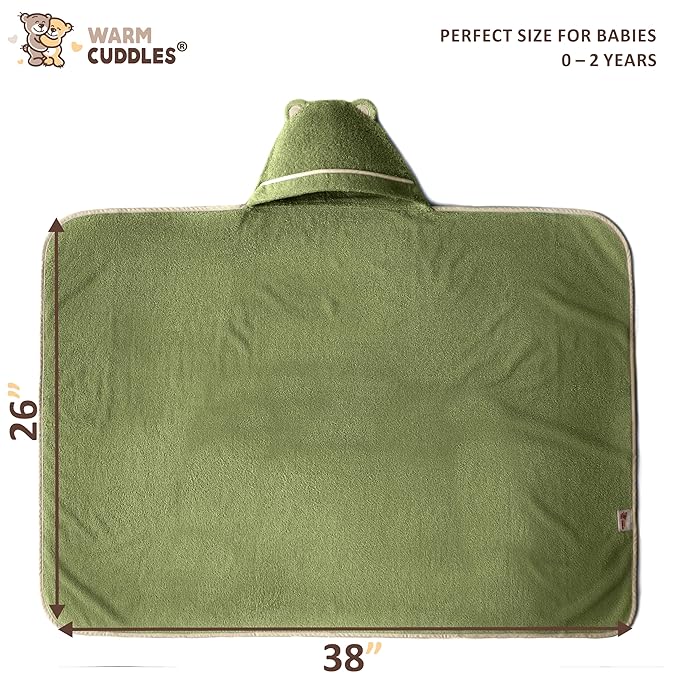 Premium Baby Bath Towel - Rayon Made from Bamboo Hooded Baby Towels - Newborn Baby Towel with Hood - Large Hooded Towel for Newborn Infant Boy Girl (Olive)