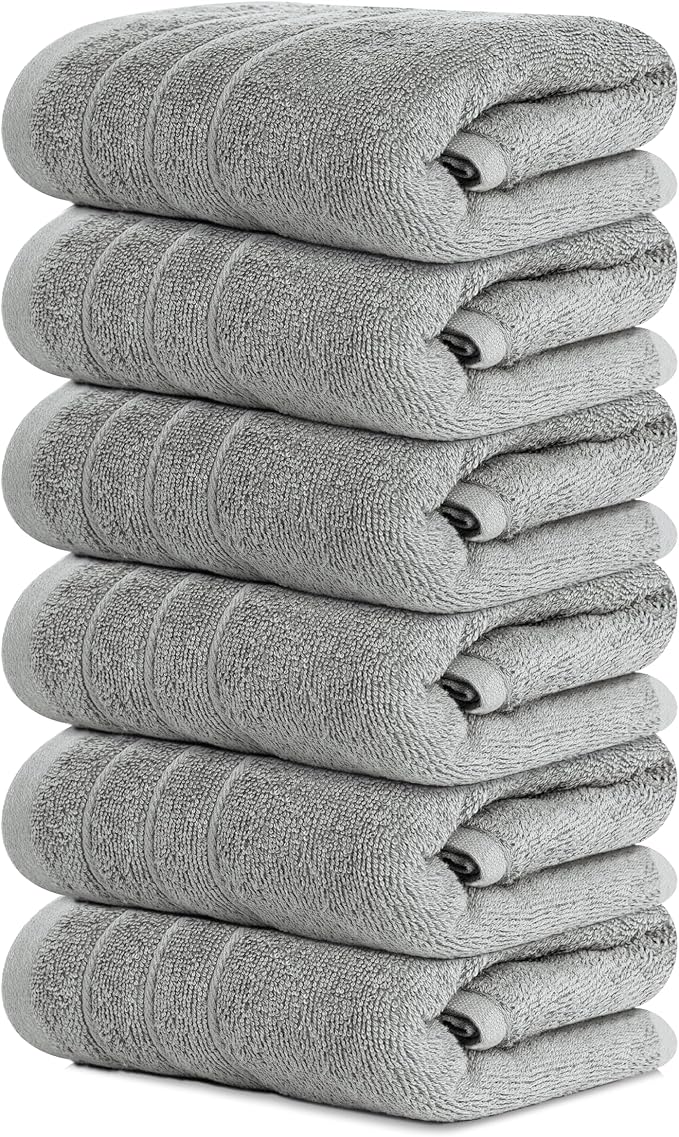 Tens Towels Pack of 6 Hand Towels, 100% Cotton, Lighter Weight, Quick to Dry, 16 x 28 Inches, Super Soft & Absorbent, Perfect for Bathroom & Kitchen, Cool Grey