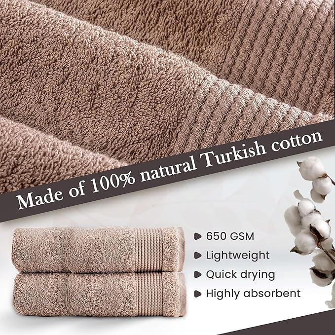 Halley Turkish Cotton Towels (4-Pack) Super Soft Quick Absorbent 100% Cotton Towels for Bathroom Kitchen 4 Pieces of Hand Towels (Taupe)