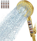 SR SUN RISE Filtered Shower Head with Handheld High Pressure 9 Spray Mode Showerhead Detachable Shower Head Water Softener Filters Beads for Hard Water Remove Chlorine 4 Filters Brushed Gold
