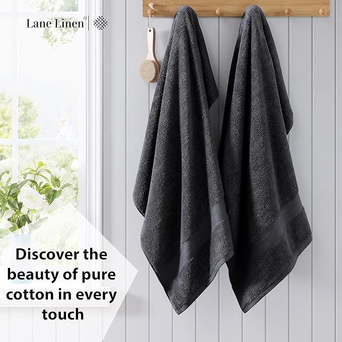 LANE LINEN Bath Towels 4 Pack (28"x54") - 100% Ring Spun Cotton Large Towel Set for Bathroom - Durable, Quick Drying, Soft & Absorbent Large Bath Towel Set - Perfect for Regular use - Black Towels