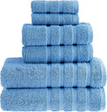 HALLEY Turkish Towels Set (6 Pieces) 650 GSM Highly Absorbent Super Soft 100% Cotton - 2 Bath Towels, 2 Hand Towels 2 Washcloths (Blue)