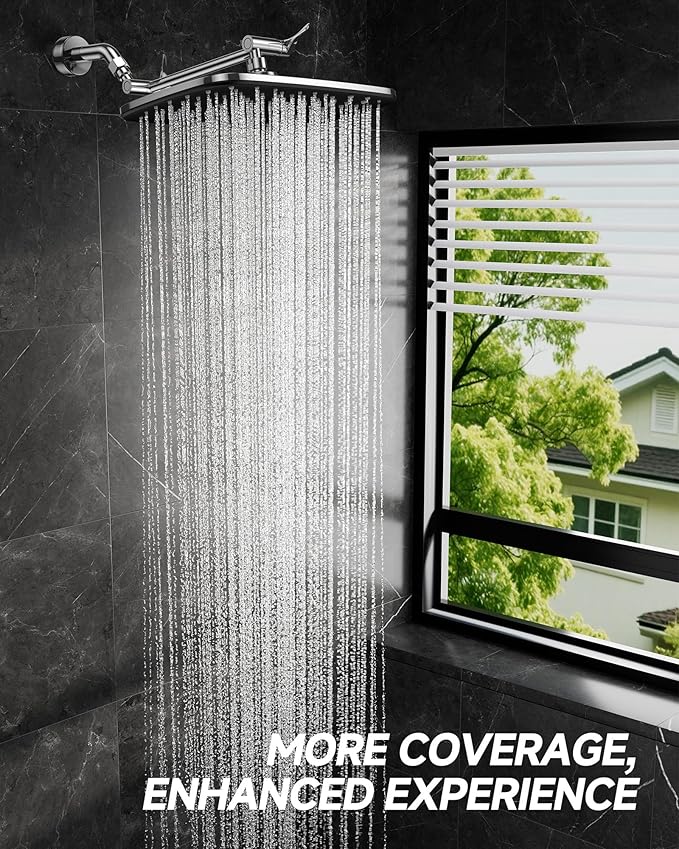 Veken 11.8" Rain Shower Head, Rectangular Rainfall Showerhead with 11" Stainless Steel Exension Arm, Height & Angle Decor Adjustable, High Pressure Shower Heads, Bathroom Accessories, Chrome