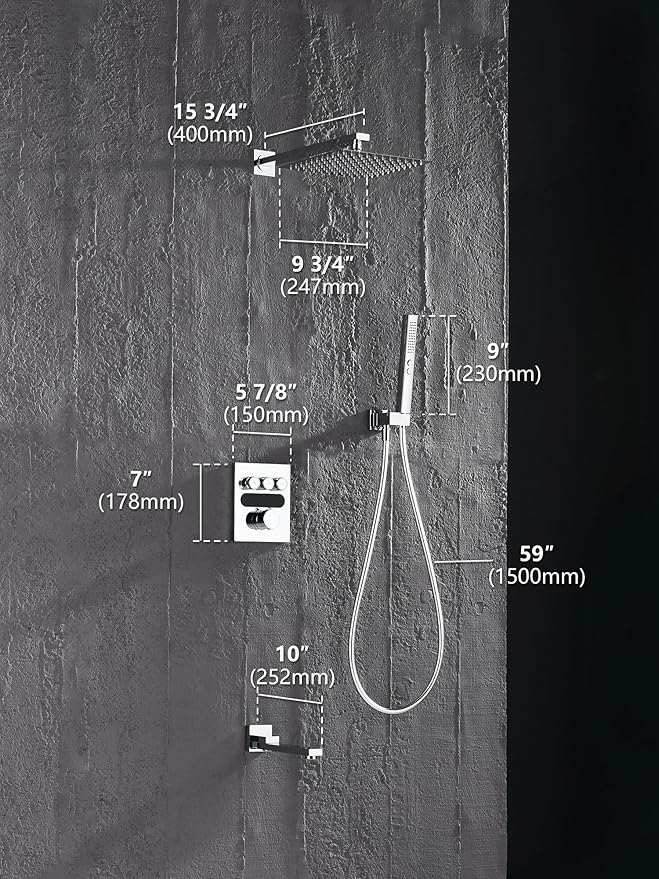 Lefton Shower System in Fahrenheit Display (Battery-free), 10” Overhead Shower Head with All-in-one Handheld Spray Showerhead and Bathtub Faucet, 4-in-1 Control System, SSWM2502 (Chrome)