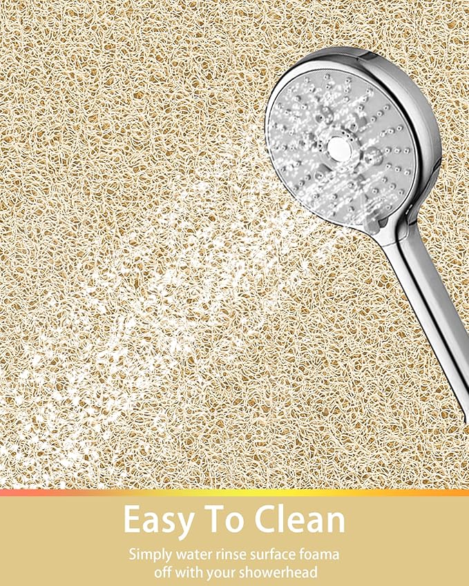Beige Non Slip Square Shower Mat 24x24 Inch for Bathtub and Shower, Anti Slip Bath Mat for Textured Surfaces, Loofah Foot Scrubber, Safety Mat for Walk in and Stand Up Showers, Quick Drying