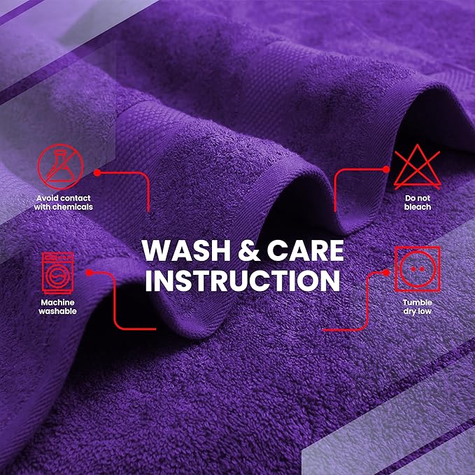 Infinitee Xclusives Luxury 100% Cotton Towel Set – 8 Piece Bathroom Towel Set (2 Bath Towels, 2 Hand Towels, 4 Washcloths) – Soft & Absorbent Towels for Bathroom (Profound Purple)