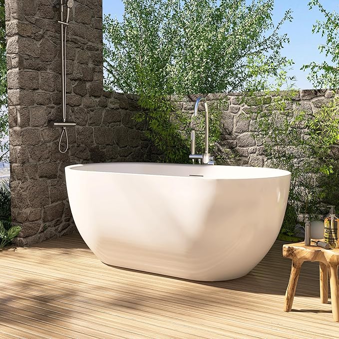 59" Acrylic Free Standing Tub, Stand Alone Tub, Freestanding Bathtub, Soaking Bathtub, cUPC Certified, SE(Glossy White)