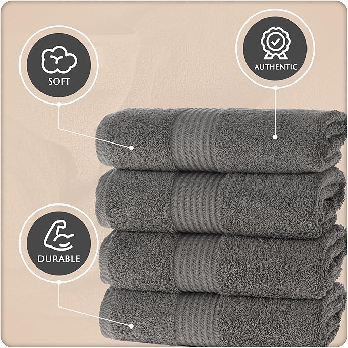 MAURA Basics Hand Towels for Bathroom with Hanging Hook Loops. Soft, Durable, Long Lasting and Absorbent Hand Towel Sets for Bathroom, American Standard Size 16"x28", Space Gray