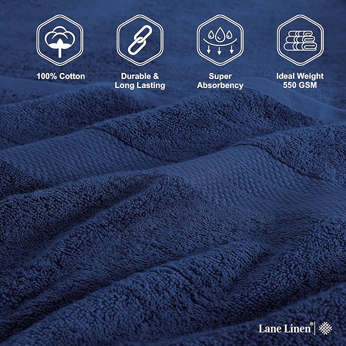 LANE LINEN 100% Cotton Bath Sheets 4 Pack (35"x66") - Fade Resistant, Machine Washable, Soft & Highly Absorbent - Hotel Quality, Extra Large Bathroom Towel Sets - Ideal for Family, Guests - Navy Blue